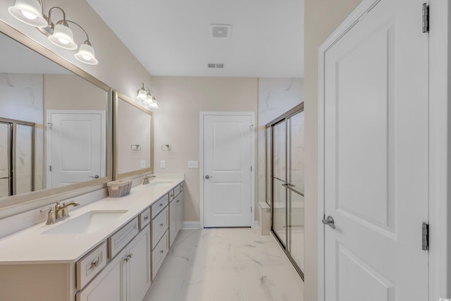 1459 Villena Dr, Myrtle Beach, SC 29579 - full bath with marble finish floors, double vanity, and a stall shower