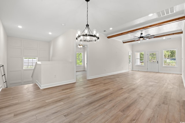 2426 Park St, North Myrtle Beach, SC 29582 - unfurnished living room featuring a ceiling fan, a chandelier, light wood-style floors, and recessed lighting