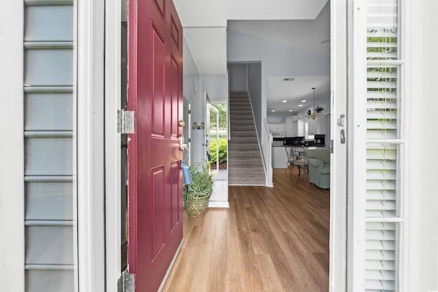 503 20th Ave N Unit 9D, North Myrtle Beach, SC 29582 - entryway featuring light wood-type flooring and stairway