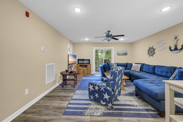 125 S Shore Dr Unit 204, Longs, SC 29568 - living area featuring a ceiling fan, recessed lighting, wood finished floors, and a chandelier