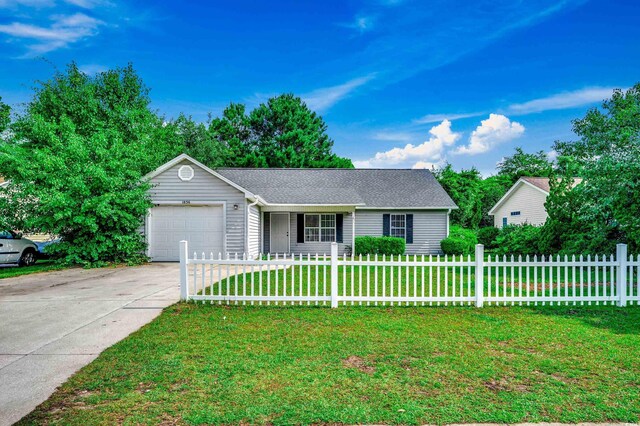 1836 Juniper Dr, Conway, SC 29527 - ranch-style house featuring a fenced front yard, concrete driveway, and a garage