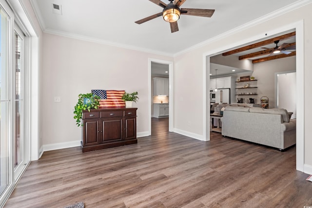 609 Mccown Dr, Conway, SC 29526 - living room with a ceiling fan, wood finished floors, and ornamental molding