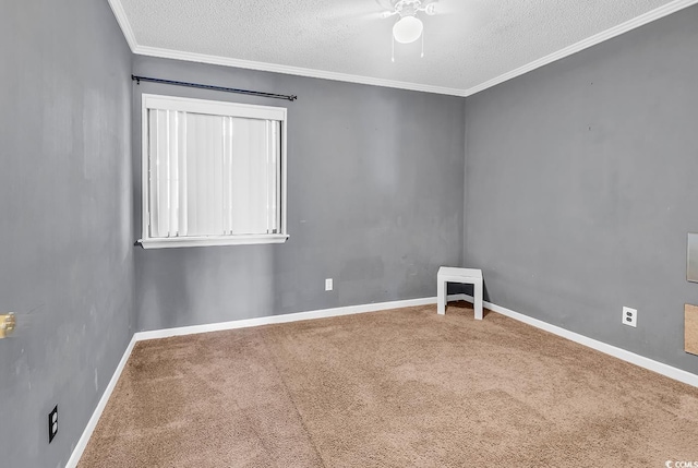 5601 N Ocean Blvd Unit A309, Myrtle Beach, SC 29577 - spare room featuring carpet flooring, a textured ceiling, ceiling fan, and ornamental molding