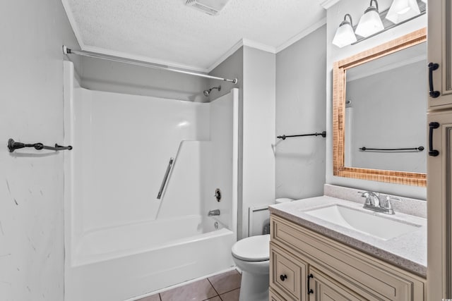 4115 Little River Rd Unit 1-E, Myrtle Beach, SC 29577 - full bath featuring vanity, ornamental molding, shower / washtub combination, a textured ceiling, and tile patterned floors