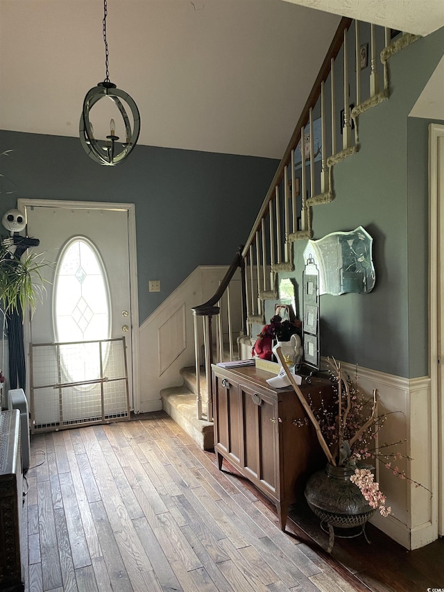 1872 Harris Short Cut Rd, Conway, SC 29526 - entrance foyer featuring wainscoting, wood finished floors, and stairway