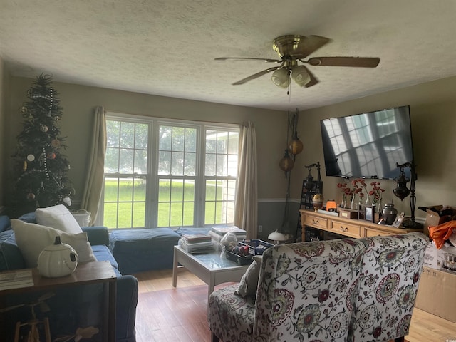1872 Harris Short Cut Rd, Conway, SC 29526 - living room with plenty of natural light, a ceiling fan, light wood-type flooring, and a textured ceiling