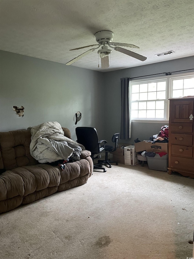 1872 Harris Short Cut Rd, Conway, SC 29526 - carpeted living area featuring ceiling fan and a textured ceiling