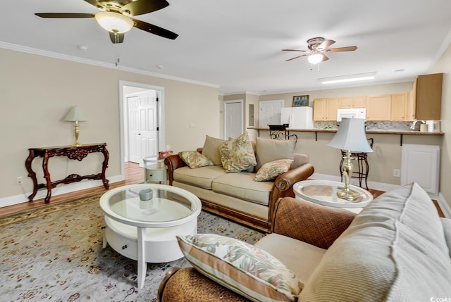 487 Trestle Way, Conway, SC 29526 - living area featuring ceiling fan, crown molding, and wood finished floors