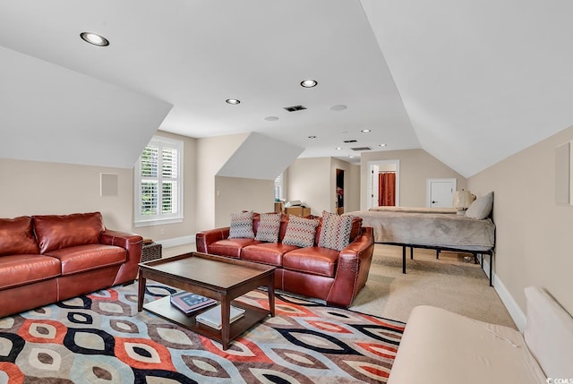 487 Trestle Way, Conway, SC 29526 - living room with vaulted ceiling, recessed lighting, and light colored carpet