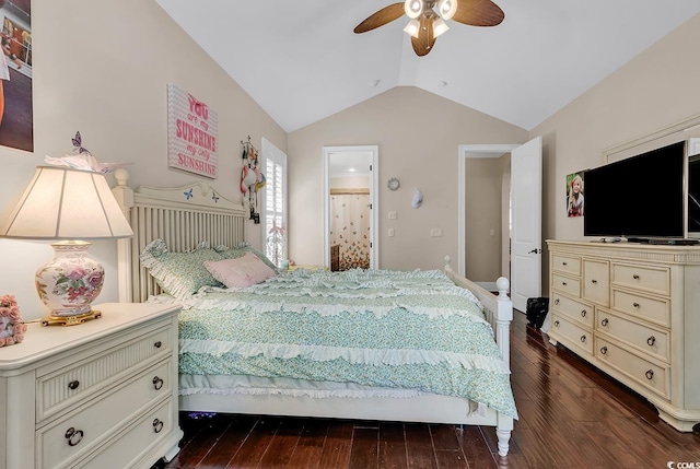 487 Trestle Way, Conway, SC 29526 - bedroom featuring lofted ceiling, dark wood-type flooring, and a ceiling fan