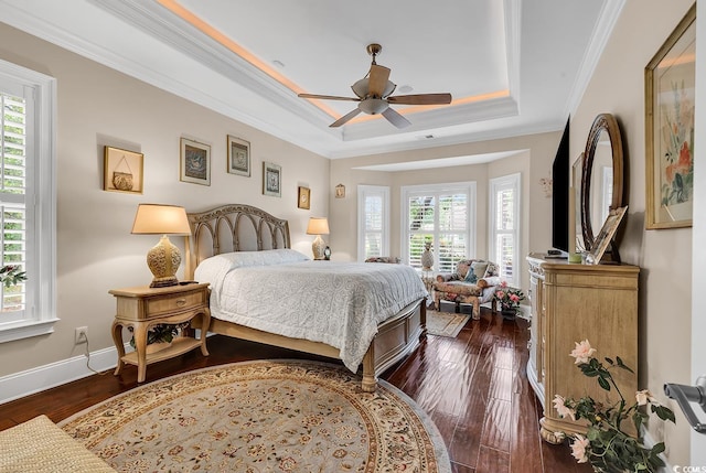 487 Trestle Way, Conway, SC 29526 - bedroom with a raised ceiling, dark wood finished floors, crown molding, and ceiling fan