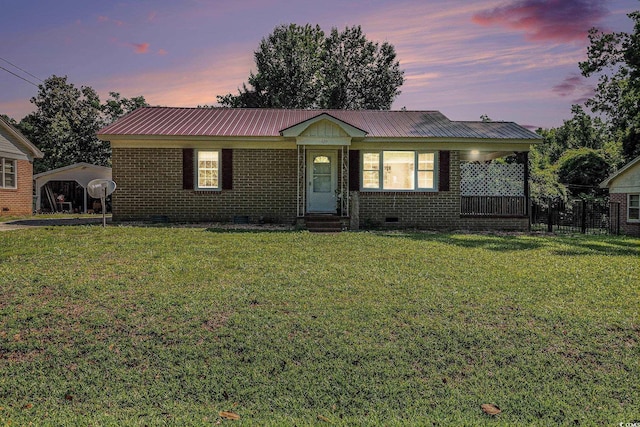 320 Edgewood Cir, Conway, SC 29527 - ranch-style house featuring a front yard, a carport, crawl space, and a metal roof