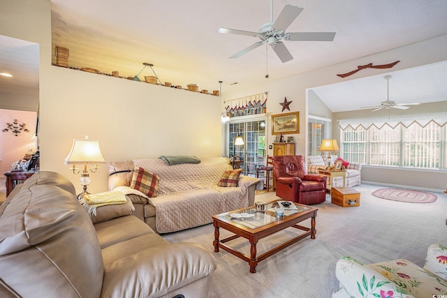 4726 Southern Trl, Myrtle Beach, SC 29579 - living room with ceiling fan, healthy amount of natural light, carpet floors, and vaulted ceiling