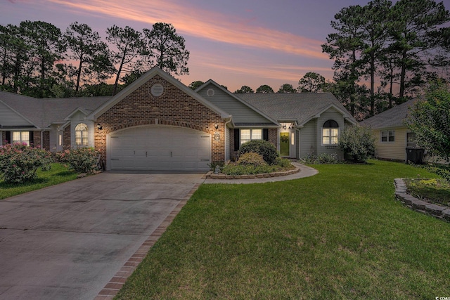 4726 Southern Trl, Myrtle Beach, SC 29579 - single story home with a garage, brick siding, concrete driveway, and a front lawn