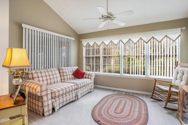 4726 Southern Trl, Myrtle Beach, SC 29579 - carpeted living room with ceiling fan and vaulted ceiling