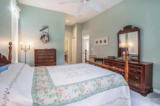 4726 Southern Trl, Myrtle Beach, SC 29579 - carpeted bedroom with connected bathroom and a ceiling fan