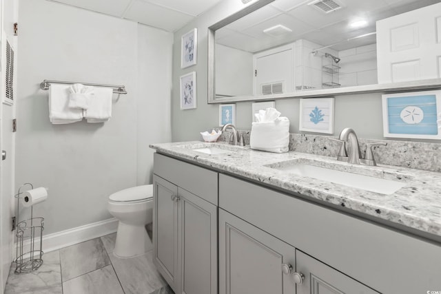 4800 S Ocean Blvd Unit 520, North Myrtle Beach, SC 29582 - full bath with marble finish floors, double vanity, a paneled ceiling, and a shower