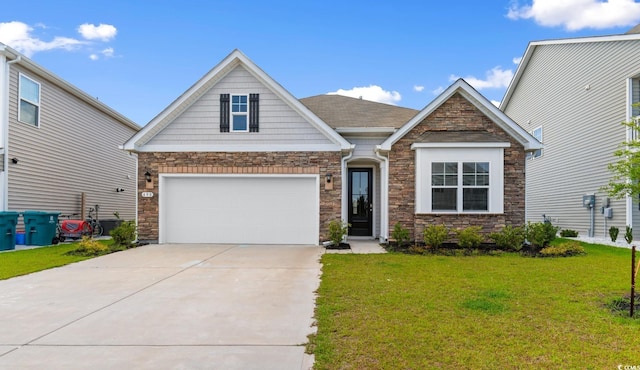 490 Calhoun Falls Dr, Myrtle Beach, SC 29579 - craftsman inspired home featuring stone siding, a front yard, and driveway