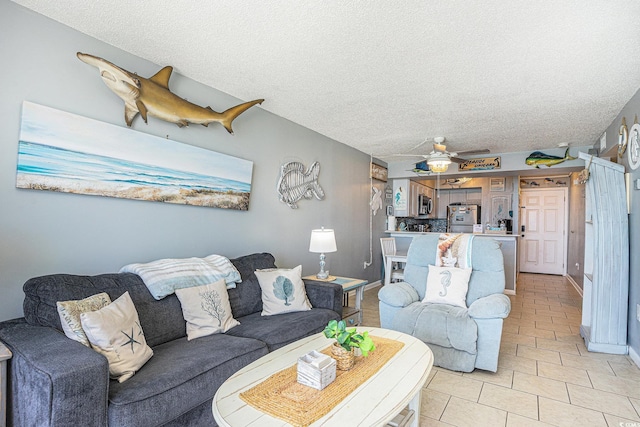 9400 Shore Dr Unit 716, Myrtle Beach, SC 29572 - living area featuring ceiling fan and a textured ceiling