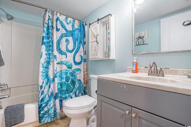 9400 Shore Dr Unit 716, Myrtle Beach, SC 29572 - bathroom with vanity, shower / bathtub combination with curtain, and tile patterned flooring