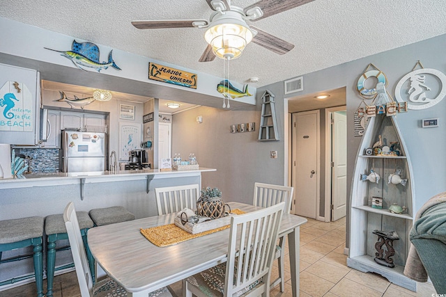 9400 Shore Dr Unit 716, Myrtle Beach, SC 29572 - dining area featuring a textured ceiling, a ceiling fan, and light tile patterned floors