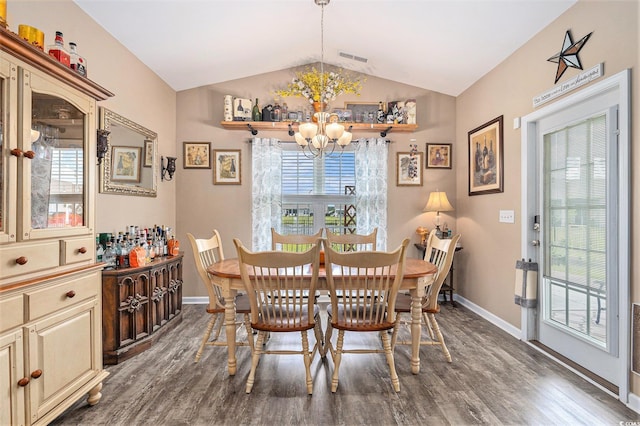 227 Palm Terrace Loop, Conway, SC 29526 - dining space featuring a chandelier, wood finished floors, and lofted ceiling