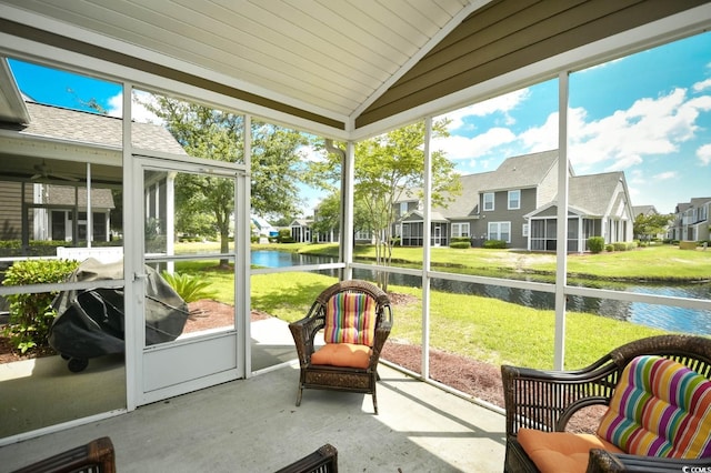 6172 Catalina Dr Unit 113, North Myrtle Beach, SC 29582 - sunroom / solarium with a water view, a residential view, and lofted ceiling