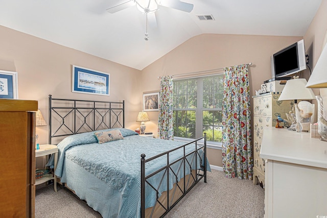 4610 Fringetree Dr, Murrells Inlet, SC 29576 - bedroom with light colored carpet, lofted ceiling, and a ceiling fan