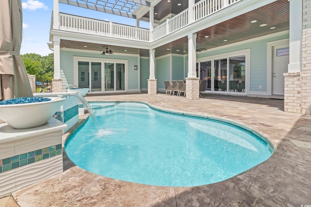 607 Boone Hall Dr, Myrtle Beach, SC 29579 - outdoor pool featuring a ceiling fan and a patio area