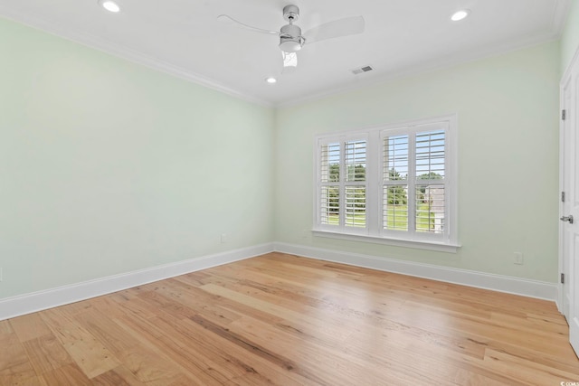 607 Boone Hall Dr, Myrtle Beach, SC 29579 - spare room featuring ornamental molding, ceiling fan, recessed lighting, and light wood-style flooring