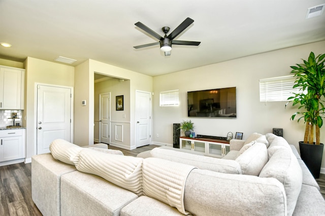 2325 Copper Creek Loop, Longs, SC 29568 - living room with dark wood-style floors, ceiling fan, and recessed lighting