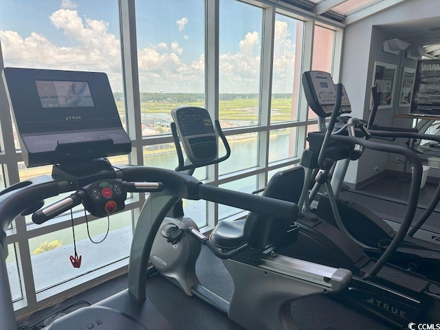 3601 N Ocean Blvd Unit 1139, North Myrtle Beach, SC 29582 - exercise room featuring a water view