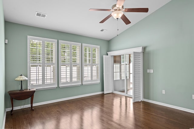 156 Parmelee Dr Unit D, Murrells Inlet, SC 29576 - empty room with wood finished floors, ceiling fan, and lofted ceiling