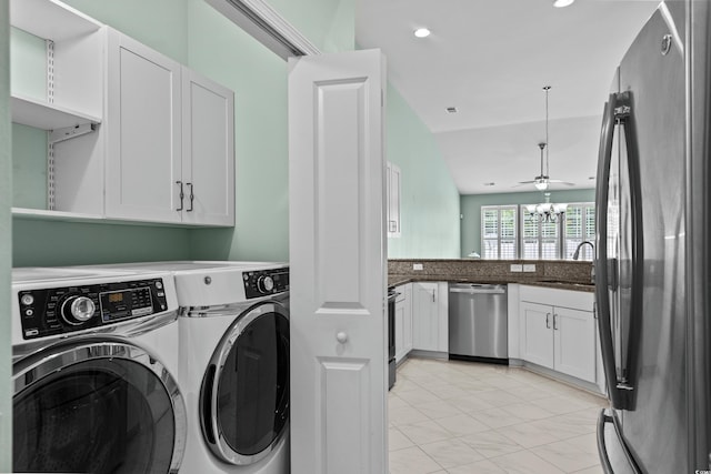 156 Parmelee Dr Unit D, Murrells Inlet, SC 29576 - laundry room with washing machine and clothes dryer, ceiling fan, and recessed lighting