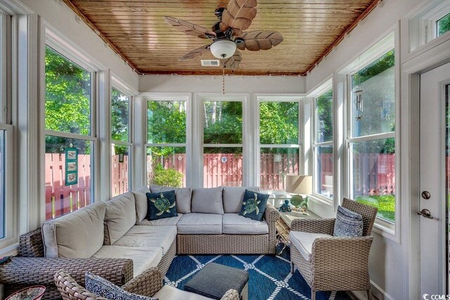 2602 Clearwater St, Myrtle Beach, SC 29579 - sunroom featuring plenty of natural light, ceiling fan, and an outdoor living space
