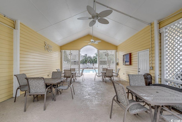 2602 Clearwater St, Myrtle Beach, SC 29579 - view of patio featuring outdoor dining area, ceiling fan, and an outdoor pool