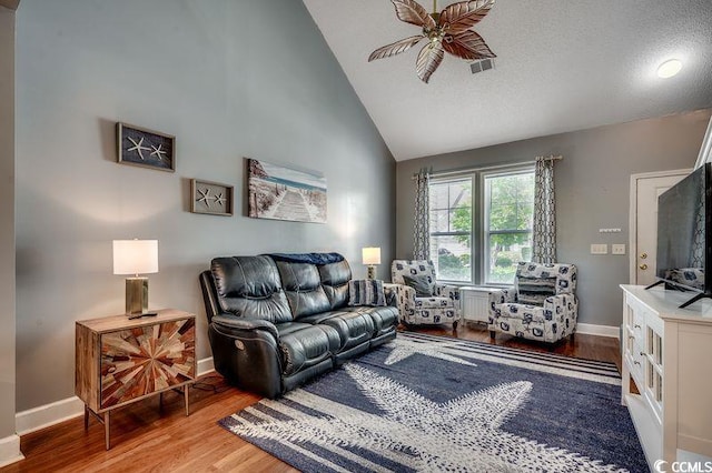 100 Culpepper Way Unit 1002, Myrtle Beach, SC 29579 - living room with a ceiling fan, wood finished floors, and high vaulted ceiling