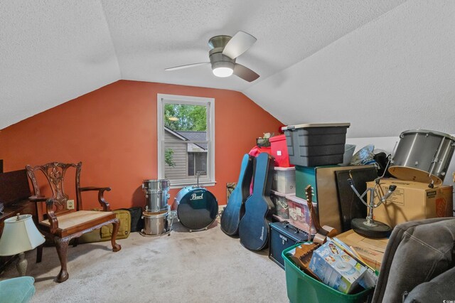 311 Ashwood Ln, Myrtle Beach, SC 29588 - bonus room with ceiling fan, lofted ceiling, a textured ceiling, and carpet