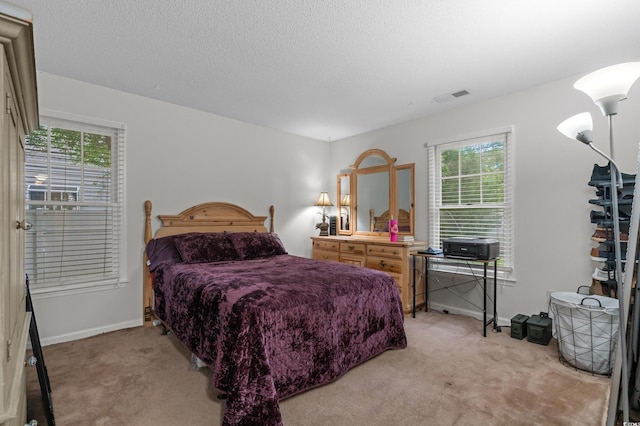 311 Ashwood Ln, Myrtle Beach, SC 29588 - bedroom with light colored carpet, multiple windows, and a textured ceiling