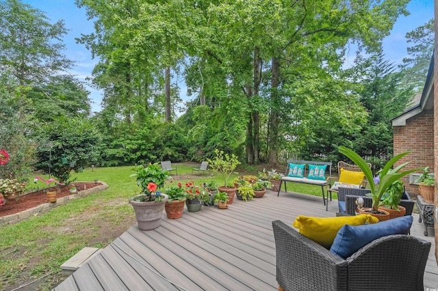 311 Ashwood Ln, Myrtle Beach, SC 29588 - deck featuring an outdoor living space and a lawn
