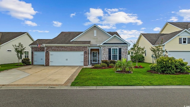138 Copper Leaf Dr, Myrtle Beach, SC 29588 - traditional-style home featuring brick siding, a garage, a front yard, and driveway