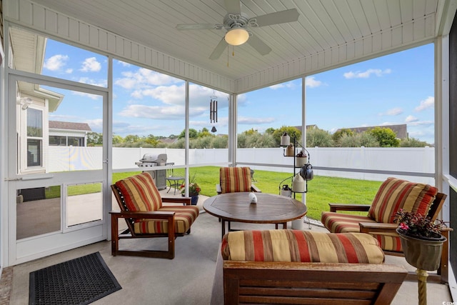 138 Copper Leaf Dr, Myrtle Beach, SC 29588 - sunroom with outdoor lounge area, a ceiling fan, a water view, and plenty of natural light