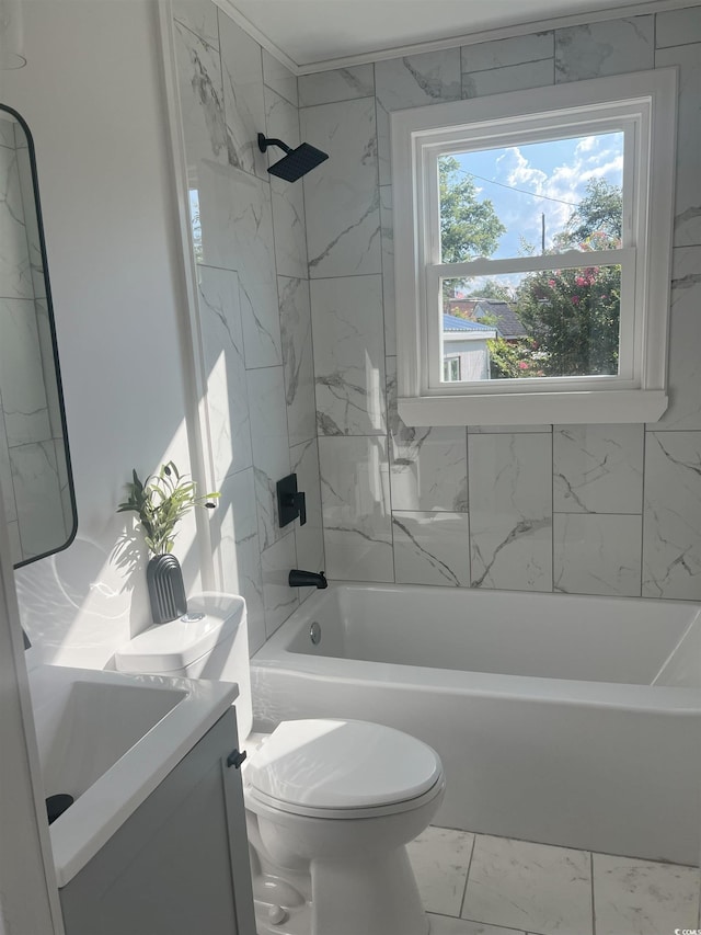 518 Nowell St, Georgetown, SC 29440 - bathroom with vanity, marble look tiles, and tub / shower combination