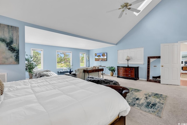 1064 Links Rd, Surfside Beach, SC 29575 - carpeted bedroom with high vaulted ceiling and ceiling fan