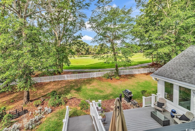 1064 Links Rd, Surfside Beach, SC 29575 - fenced backyard with view of golf course and a wooden deck