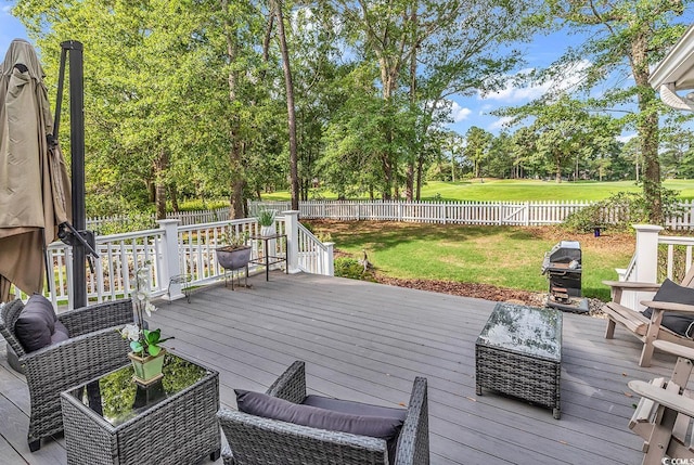 1064 Links Rd, Surfside Beach, SC 29575 - wooden deck featuring a fenced backyard and area for grilling