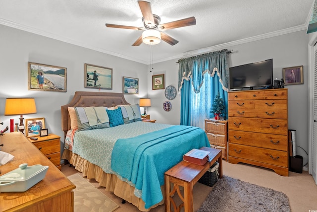 1005 S Main St, Mullins, SC 29574 - bedroom featuring ornamental molding, light carpet, and ceiling fan