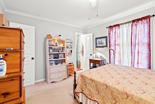 1005 S Main St, Mullins, SC 29574 - bedroom featuring light colored carpet, ornamental molding, and ceiling fan