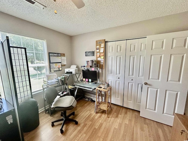 706 Jamie Ln, Conway, SC 29526 - home office featuring light wood-type flooring, a textured ceiling, and ceiling fan