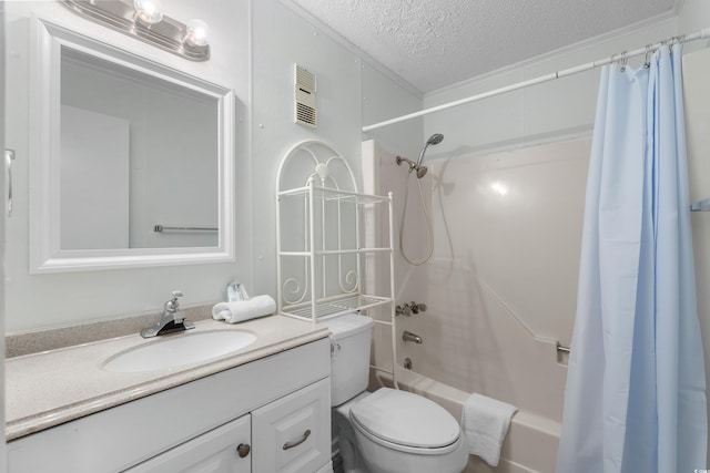 6301 N Ocean Blvd Unit 2B, North Myrtle Beach, SC 29582 - bathroom featuring a textured ceiling, vanity, and shower / bath combo with shower curtain
